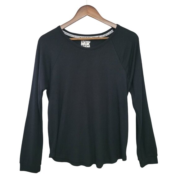 The Original Muk Luks Long Sleeve Waffle Knit Top Womens Size M Black Soft Cozy - Picture 1 of 5